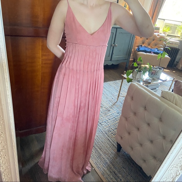 LoveShackFancy Silk Maxi Dress Pink Tie Dye Empire Pleated Bust | Size 4 - Picture 2 of 16